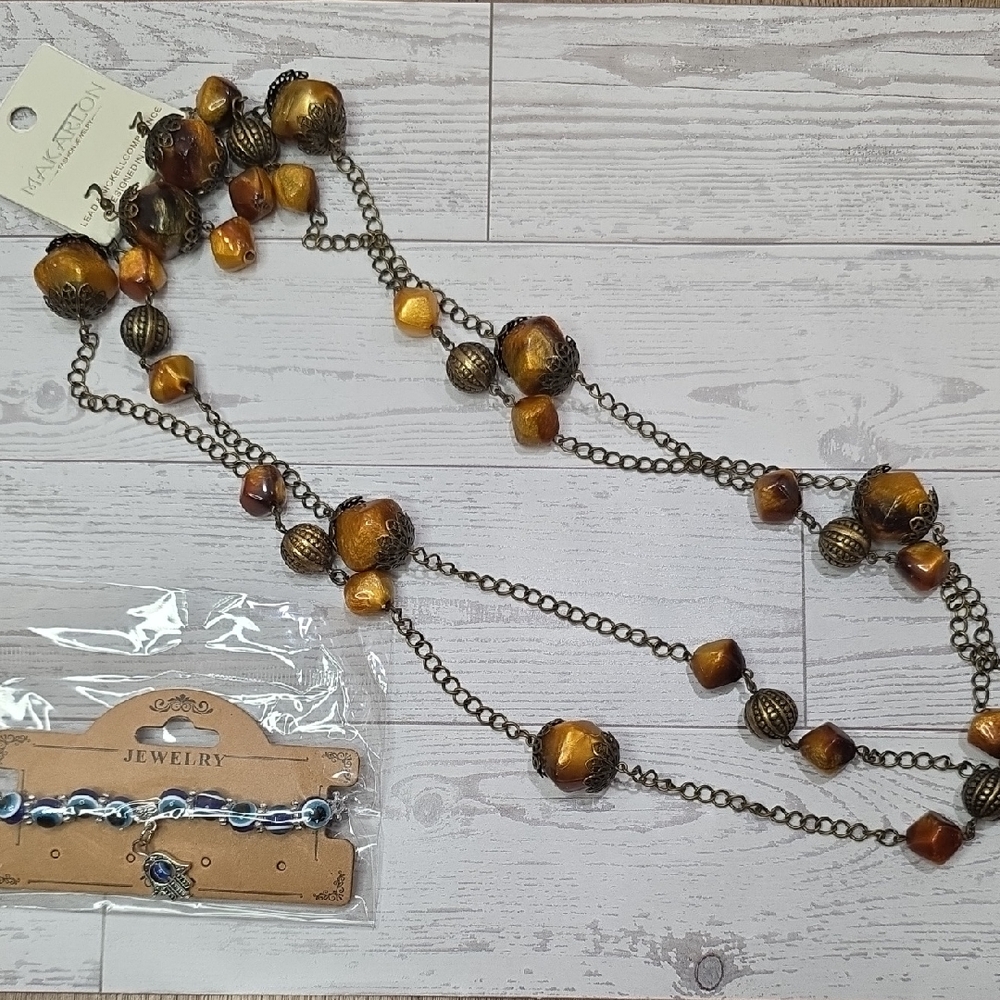 💜 MAKARLON COLLECTION Tiger Eye and Antique Gold Necklace